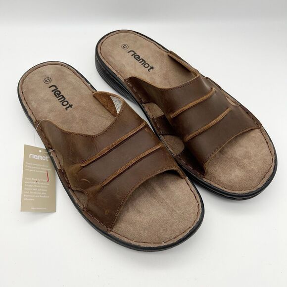NEW Riemot Men’s Brown Leather Arch Support Comfort Slide Sandals EU 42 US 9 - Picture 1 of 10